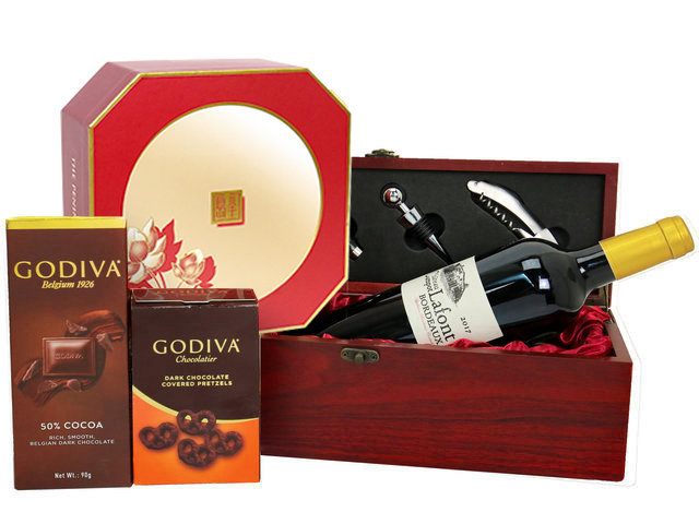 Mid-Autumn Gift Hamper - Mid Autumn Peninsula Moon Cake With Fancy Chocolate And Wine Box Gift Set FH101 - L139399 Photo